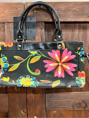 kate spade Black Floral Shoulder Bag with Pink & Yellow Blooms